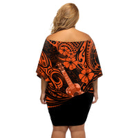 Hawaii Ukulele Off Shoulder Short Dress Polynesian Pattern Orange Version LT01 - Polynesian Pride