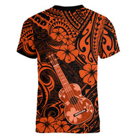 Hawaii Ukulele Women V Neck T Shirt Polynesian Pattern Orange Version LT01 - Polynesian Pride