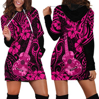 Hawaii Ukulele Hoodie Dress Polynesian Pattern Pink Version LT01 - Polynesian Pride