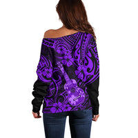 Hawaii Ukulele Off Shoulder Sweater Polynesian Pattern Purple Version LT01 - Polynesian Pride