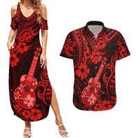 Hawaii Ukulele Couples Matching Summer Maxi Dress and Hawaiian Shirt Polynesian Pattern Red Version LT01 Red - Polynesian Pride