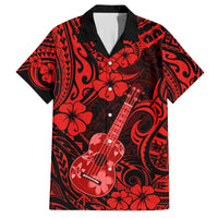 Hawaii Ukulele Family Matching Long Sleeve Bodycon Dress and Hawaiian Shirt Polynesian Pattern Red Version LT01 Dad's Shirt - Short Sleeve Red - Polynesian Pride