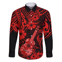 Hawaii Ukulele Family Matching Tank Maxi Dress and Hawaiian Shirt Polynesian Pattern Red Version LT01 Dad's Shirt - Long Sleeve Red - Polynesian Pride