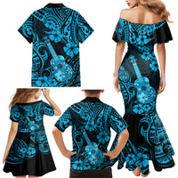 Hawaii Ukulele Family Matching Mermaid Dress and Hawaiian Shirt Polynesian Pattern Sky Blue Version LT01 - Polynesian Pride