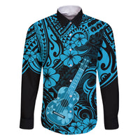Hawaii Ukulele Family Matching Puletasi Dress and Hawaiian Shirt Polynesian Pattern Sky Blue Version LT01 Dad's Shirt - Long Sleeve Blue - Polynesian Pride