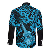 Hawaii Ukulele Long Sleeve Button Shirt Polynesian Pattern Sky Blue Version LT01 - Polynesian Pride
