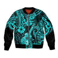 Hawaii Ukulele Bomber Jacket Polynesian Pattern Turquoise Version LT01 Unisex Turquoise - Polynesian Pride