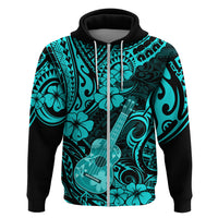 Hawaii Ukulele Hoodie Polynesian Pattern Turquoise Version LT01 Zip Hoodie Turquoise - Polynesian Pride