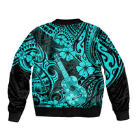 Hawaii Ukulele Sleeve Zip Bomber Jacket Polynesian Pattern Turquoise Version LT01 - Polynesian Pride