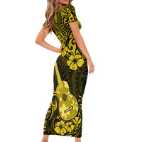 Hawaii Ukulele Short Sleeve Bodycon Dress Polynesian Pattern Yellow Version LT01 - Polynesian Pride