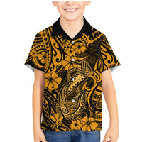 Hawaii Fish Hook Family Matching Mermaid Dress and Hawaiian Shirt Polynesian Pattern Gold Version LT01 Son's Shirt Gold - Polynesian Pride