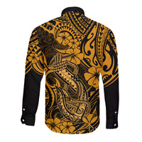 Hawaii Fish Hook Long Sleeve Button Shirt Polynesian Pattern Gold Version LT01 - Polynesian Pride