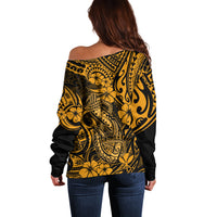 Hawaii Fish Hook Off Shoulder Sweater Polynesian Pattern Gold Version LT01 - Polynesian Pride