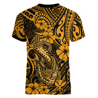Hawaii Fish Hook Women V Neck T Shirt Polynesian Pattern Gold Version LT01 - Polynesian Pride