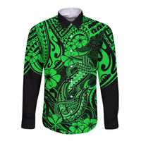 Hawaii Fish Hook Long Sleeve Button Shirt Polynesian Pattern Green Version LT01 Unisex Green - Polynesian Pride