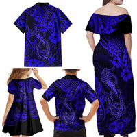 Hawaii Fish Hook Family Matching Off Shoulder Maxi Dress and Hawaiian Shirt Polynesian Pattern Navy Blue Version LT01 - Polynesian Pride