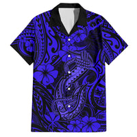 Hawaii Fish Hook Family Matching Short Sleeve Bodycon Dress and Hawaiian Shirt Polynesian Pattern Navy Blue Version LT01 Dad's Shirt - Short Sleeve Blue - Polynesian Pride
