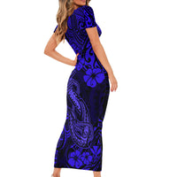 Hawaii Fish Hook Family Matching Short Sleeve Bodycon Dress and Hawaiian Shirt Polynesian Pattern Navy Blue Version LT01 - Polynesian Pride