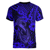 Hawaii Fish Hook Women V Neck T Shirt Polynesian Pattern Navy Blue Version LT01 - Polynesian Pride