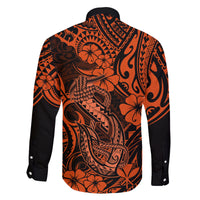 Hawaii Fish Hook Family Matching Long Sleeve Bodycon Dress and Hawaiian Shirt Polynesian Pattern Orange Version LT01 - Polynesian Pride