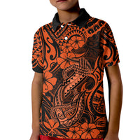 Hawaii Fish Hook Kid Polo Shirt Polynesian Pattern Orange Version LT01 Kid Orange - Polynesian Pride