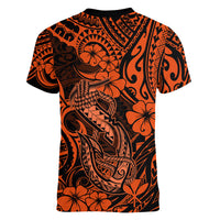 Hawaii Fish Hook Women V Neck T Shirt Polynesian Pattern Orange Version LT01 - Polynesian Pride