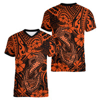 Hawaii Fish Hook Women V Neck T Shirt Polynesian Pattern Orange Version LT01 - Polynesian Pride