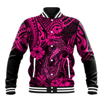 Hawaii Fish Hook Baseball Jacket Hibiscus Hawaii Tribal Tattoo Pink Version LT01 Unisex Pink - Polynesian Pride