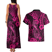 Hawaii Fish Hook Couples Matching Tank Maxi Dress and Hawaiian Shirt Hibiscus Hawaii Tribal Tattoo Pink Version LT01 - Polynesian Pride