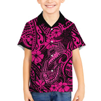 Hawaii Fish Hook Family Matching Puletasi Dress and Hawaiian Shirt Hibiscus Hawaii Tribal Tattoo Pink Version LT01 Son's Shirt Pink - Polynesian Pride