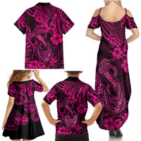 Hawaii Fish Hook Family Matching Summer Maxi Dress and Hawaiian Shirt Hibiscus Hawaii Tribal Tattoo Pink Version LT01 - Polynesian Pride