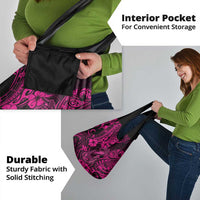 Hawaii Fish Hook Grocery Bag Hibiscus Hawaii Tribal Tattoo Pink Version