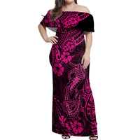 Hawaii Fish Hook Off Shoulder Maxi Dress Hibiscus Hawaii Tribal Tattoo Pink Version LT01 Women Pink - Polynesian Pride
