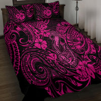 Hawaii Fish Hook Quilt Bed Set Hibiscus Hawaii Tribal Tattoo Pink Version LT01 - Polynesian Pride