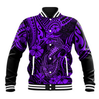Hawaii Fish Hook Baseball Jacket Hibiscus Hawaii Tribal Tattoo Purple Version LT01 Unisex Purple - Polynesian Pride
