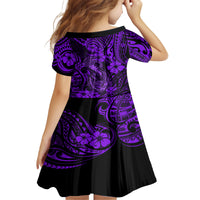 Hawaii Fish Hook Family Matching Long Sleeve Bodycon Dress and Hawaiian Shirt Hibiscus Hawaii Tribal Tattoo Purple Version LT01 - Polynesian Pride
