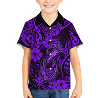 Hawaii Fish Hook Hawaiian Shirt Hibiscus Hawaii Tribal Tattoo Purple Version LT01 - Polynesian Pride