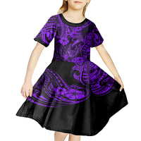 Hawaii Fish Hook Kid Short Sleeve Dress Hibiscus Hawaii Tribal Tattoo Purple Version LT01 - Polynesian Pride