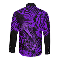 Hawaii Fish Hook Long Sleeve Button Shirt Hibiscus Hawaii Tribal Tattoo Purple Version LT01 - Polynesian Pride