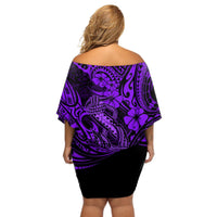 Hawaii Fish Hook Off Shoulder Short Dress Hibiscus Hawaii Tribal Tattoo Purple Version LT01 - Polynesian Pride