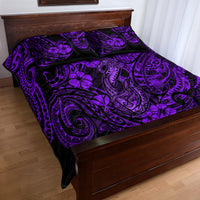 Hawaii Fish Hook Quilt Bed Set Hibiscus Hawaii Tribal Tattoo Purple Version LT01 - Polynesian Pride