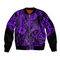 Hawaii Fish Hook Sleeve Zip Bomber Jacket Hibiscus Hawaii Tribal Tattoo Purple Version LT01 Unisex Purple - Polynesian Pride