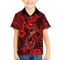 Hawaii Fish Hook Hawaiian Shirt Hibiscus Hawaii Tribal Tattoo Red Version LT01 - Polynesian Pride