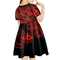 Hawaii Fish Hook Kid Short Sleeve Dress Hibiscus Hawaii Tribal Tattoo Red Version LT01 - Polynesian Pride