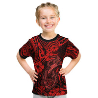 Hawaii Fish Hook Kid T Shirt Hibiscus Hawaii Tribal Tattoo Red Version LT01 Red - Polynesian Pride
