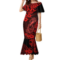 Hawaii Fish Hook Mermaid Dress Hibiscus Hawaii Tribal Tattoo Red Version LT01 Women Red - Polynesian Pride