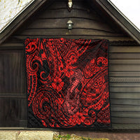 Hawaii Fish Hook Quilt Hibiscus Hawaii Tribal Tattoo Red Version LT01 - Polynesian Pride