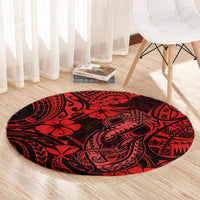Hawaii Fish Hook Round Carpet Hibiscus Hawaii Tribal Tattoo Red Version LT01 - Polynesian Pride