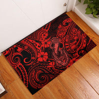 Hawaii Fish Hook Rubber Doormat Hibiscus Hawaii Tribal Tattoo Red Version LT01 Red - Polynesian Pride