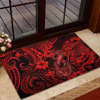 Hawaii Fish Hook Rubber Doormat Hibiscus Hawaii Tribal Tattoo Red Version LT01 - Polynesian Pride